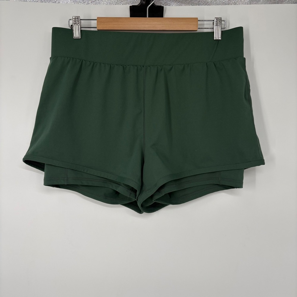 Fabletics Womens Dark Green 2-in-1 High Waisted Athletic Shorts Size XXL Workout